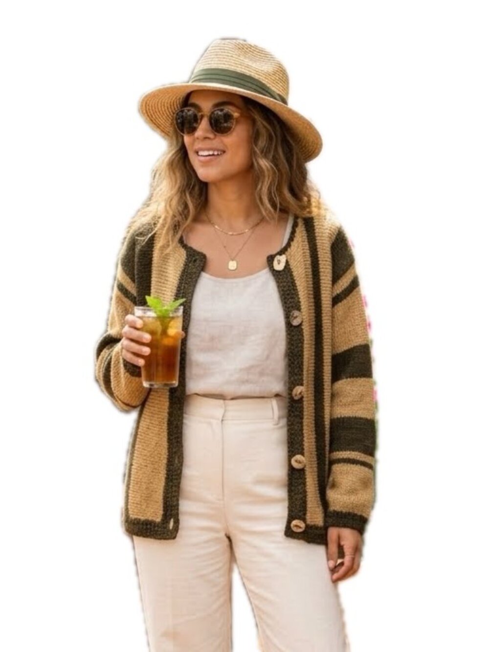 Annie M Knitwear On Trend Oversize Cardigan Sweater Earth Tone Stripes Size M